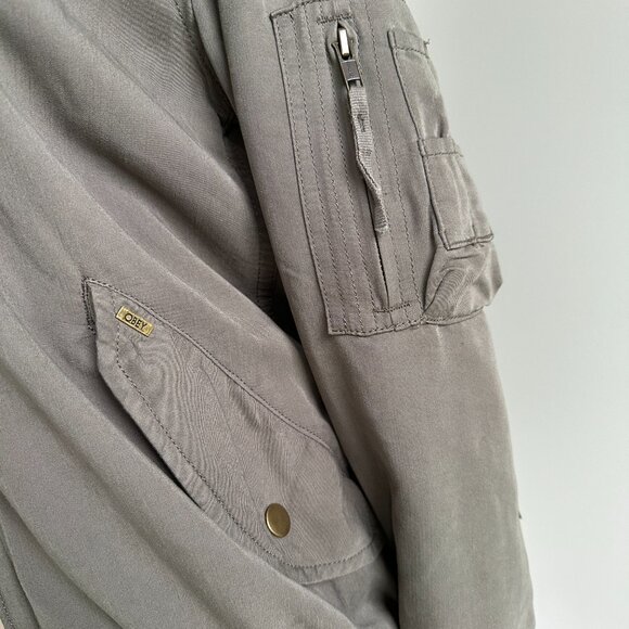 Obey Bomber Jacket Womens Size XS Green with Teddy Bear Lining - Picture 4 of 9